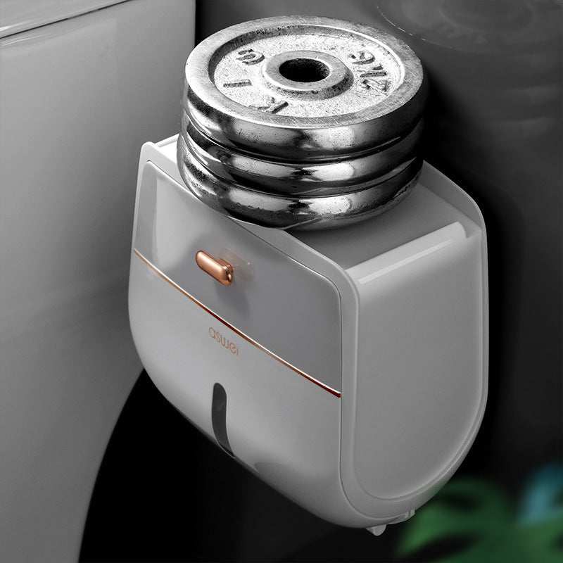 穴あけ不要防水トイレットペーパーホルダー|二層大容量 スマホ台付き 浴室収納に最適