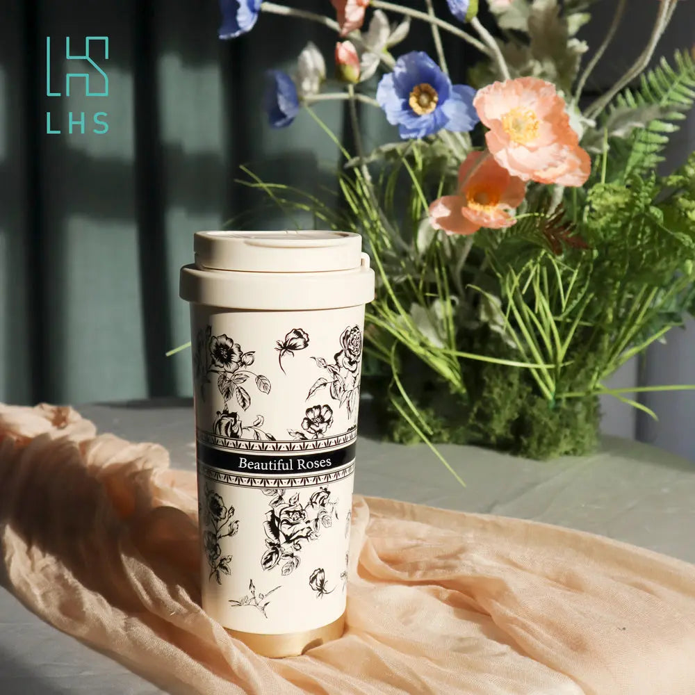 【LHS】凡爾賽玫瑰印花不銹鋼真空保溫保冷杯 采寓生活館