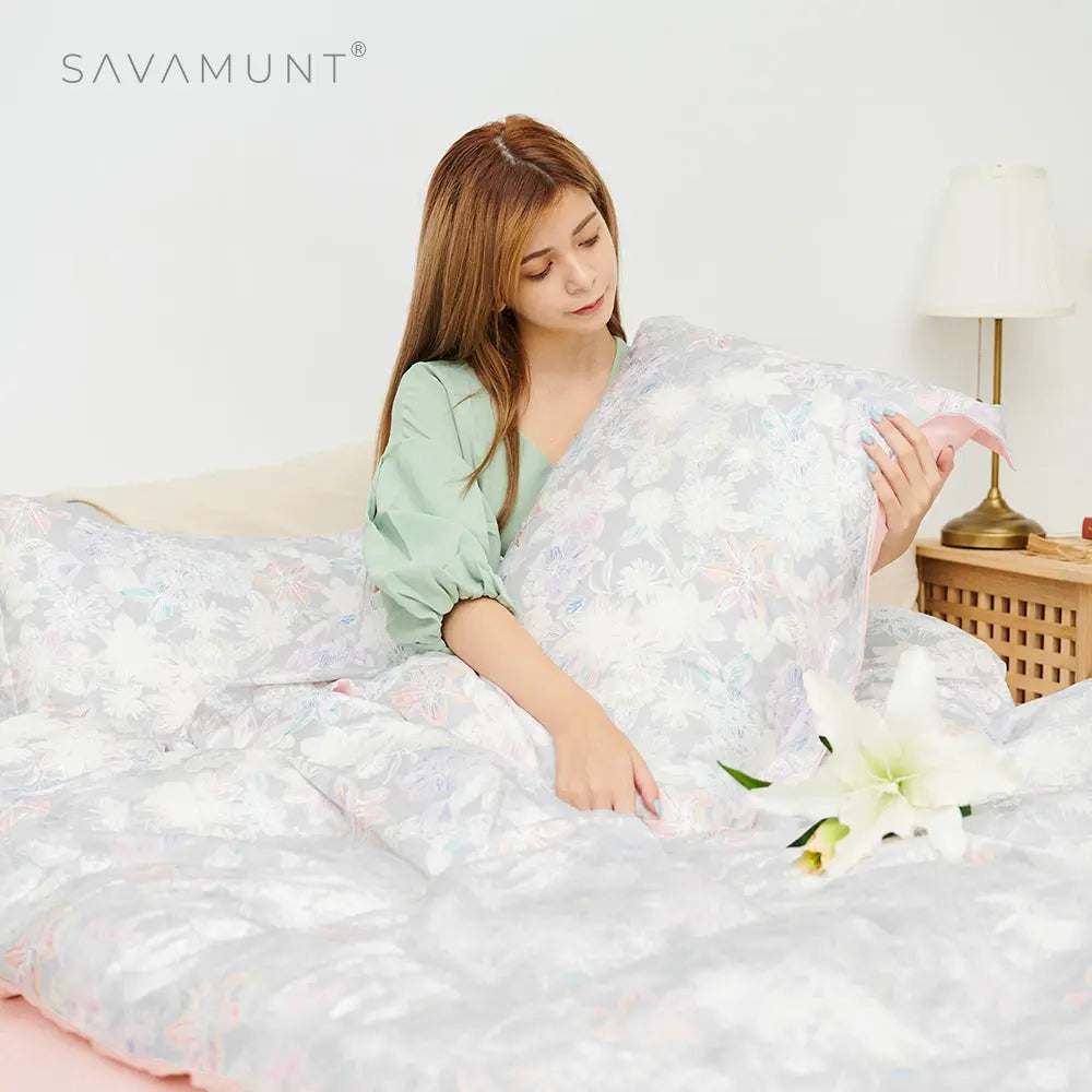 【Savamunt賽芙嫚】 三件床包組 奧地利蘭精天絲™莫代爾 單人/標準/加大/特大雙人 (綻放時刻粉灰)(備貨需要7個工作天) Savamunt賽芙嫚