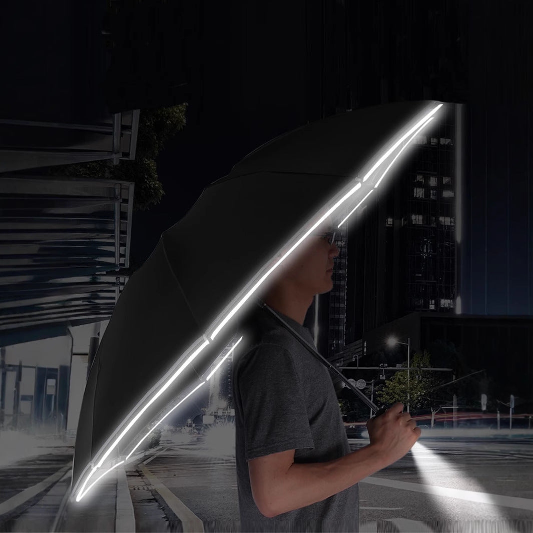 24骨雙龍骨全自動反向傘｜LED手電筒手把＋反光條 105cm大傘面 抗暴風雨夜行安全