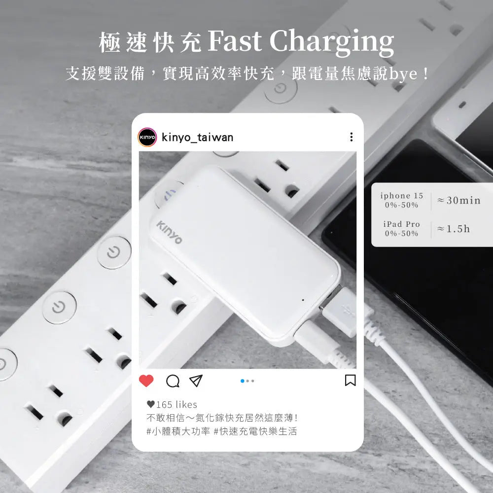 【KINYO】超薄名片型雙孔PD充電器 KINYO
